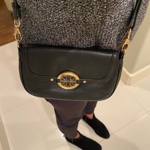Tory burch black crossbody with gold accents